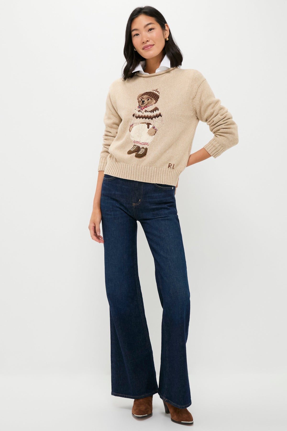 Dark Almond Marl Polo Bear Crewneck Sweater
