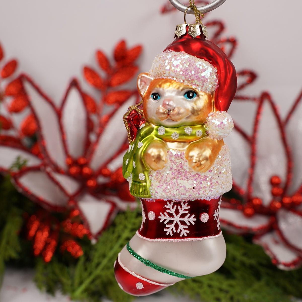 Yellow Cat Stocking Christmas Ornament