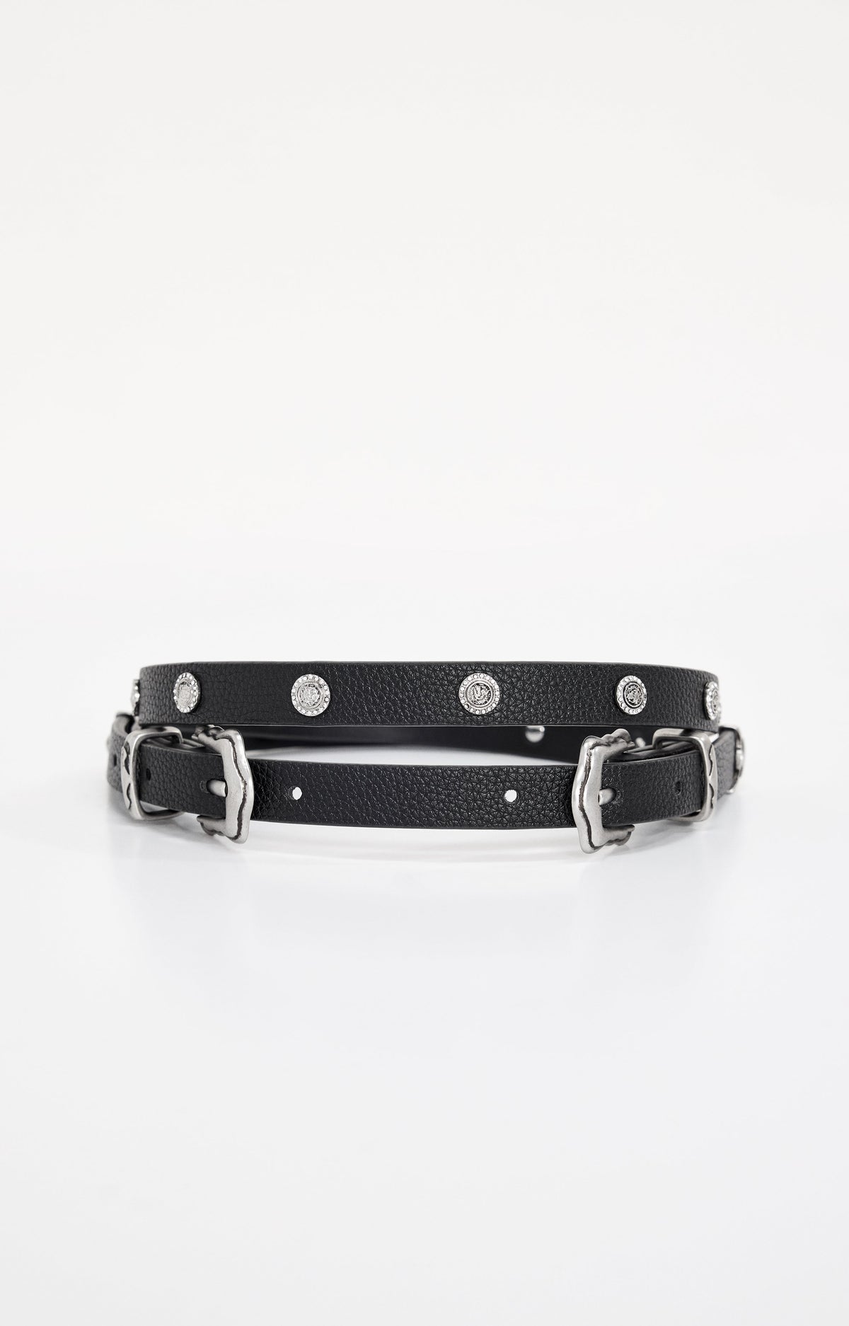 SKINNY DOUBLE BUCKLE BELT | BLACK001