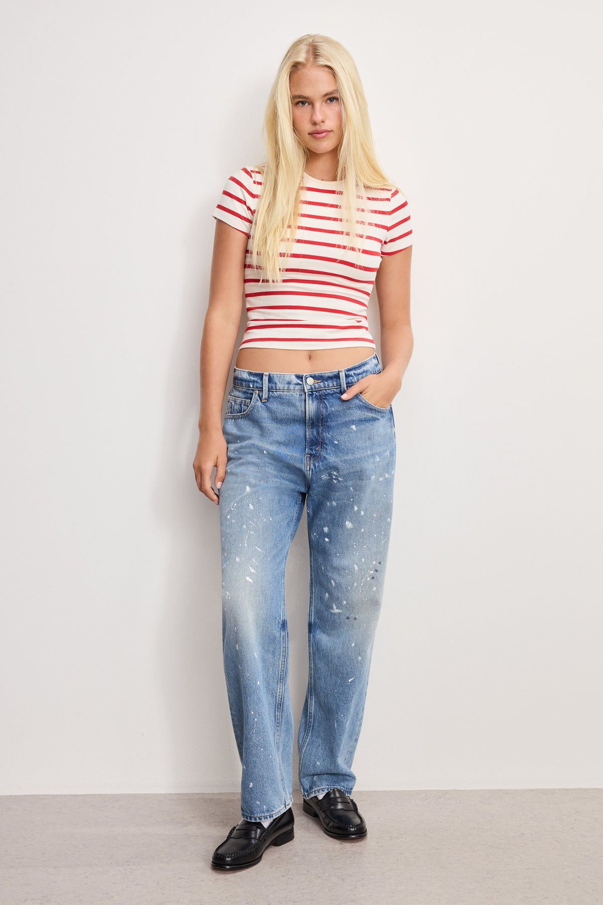 SUPER STRETCH BABY TEE | ECRU &amp; CHILI WIDE STRIPE