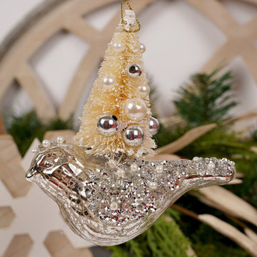 Gold Bird With Tree Christmas Ornament