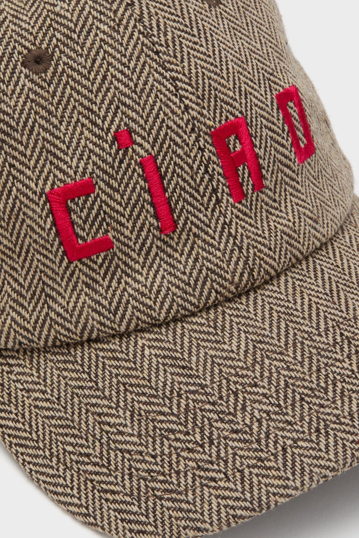 Taupe with Red Embroidered Ciao Wool Baseball Hat