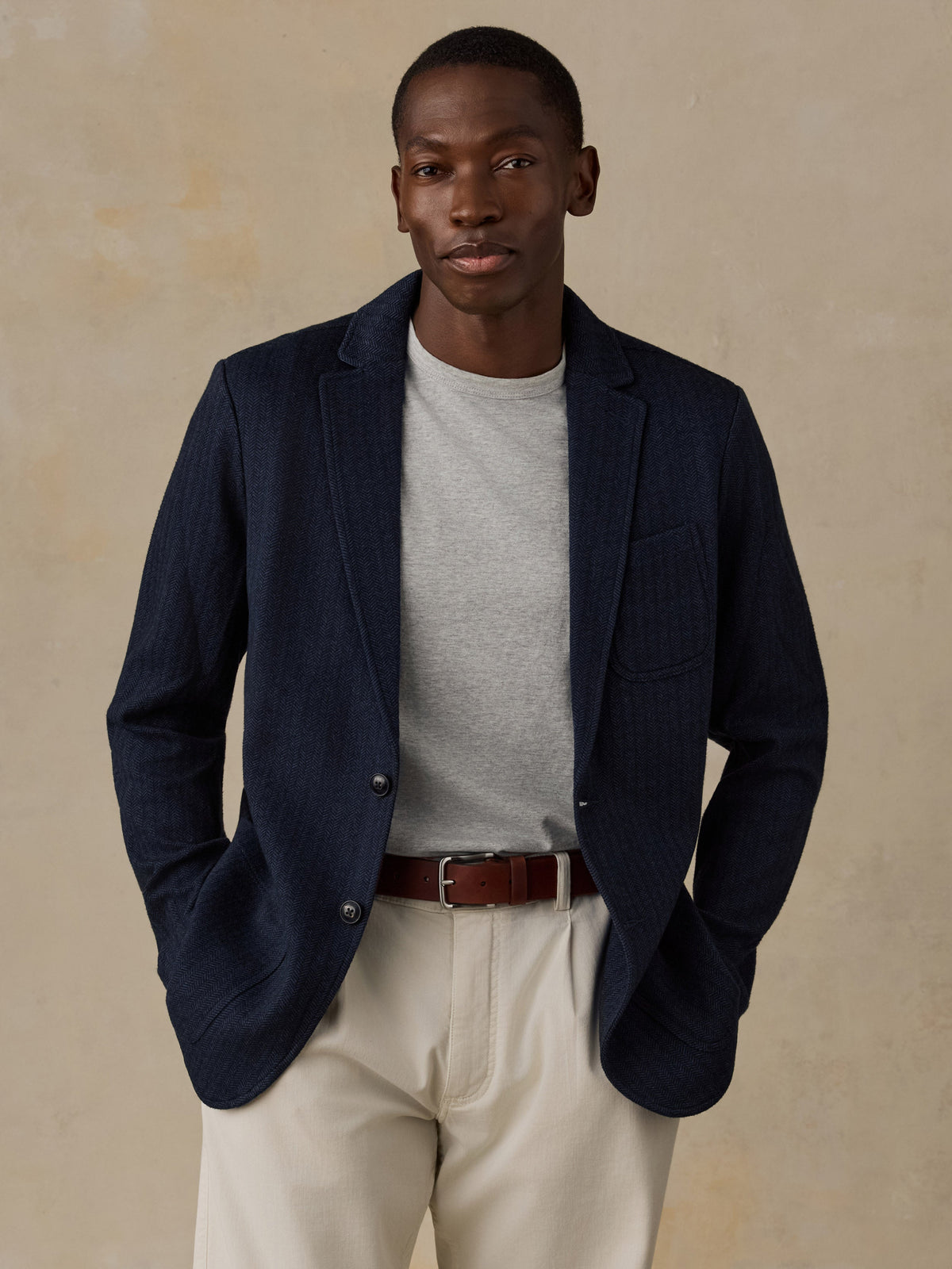Inlet Knit Tweed Blazer - Navy Twilight Herringbone