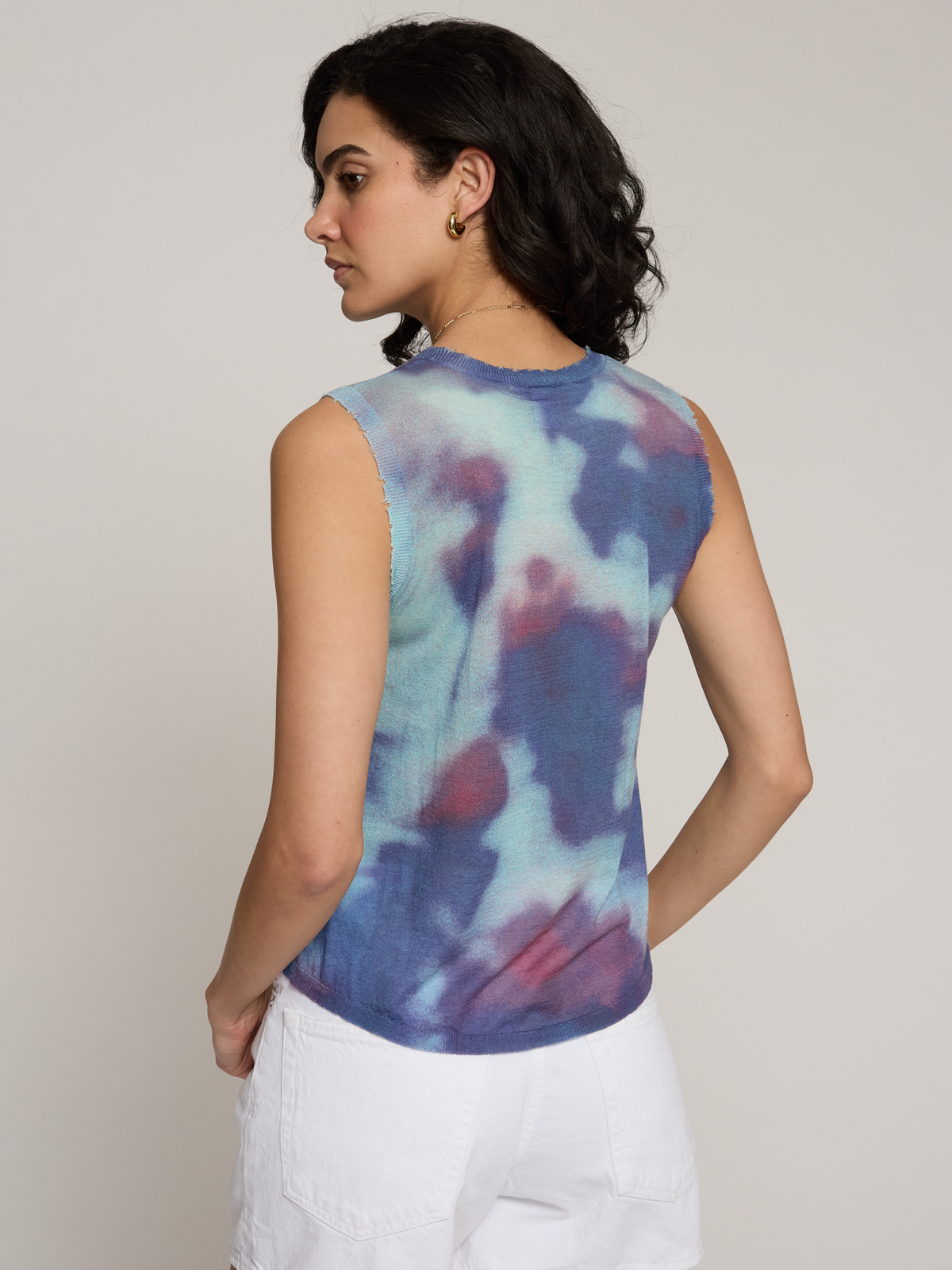 Distressed Blurred Blotch Muscle Tee in Blues Combo