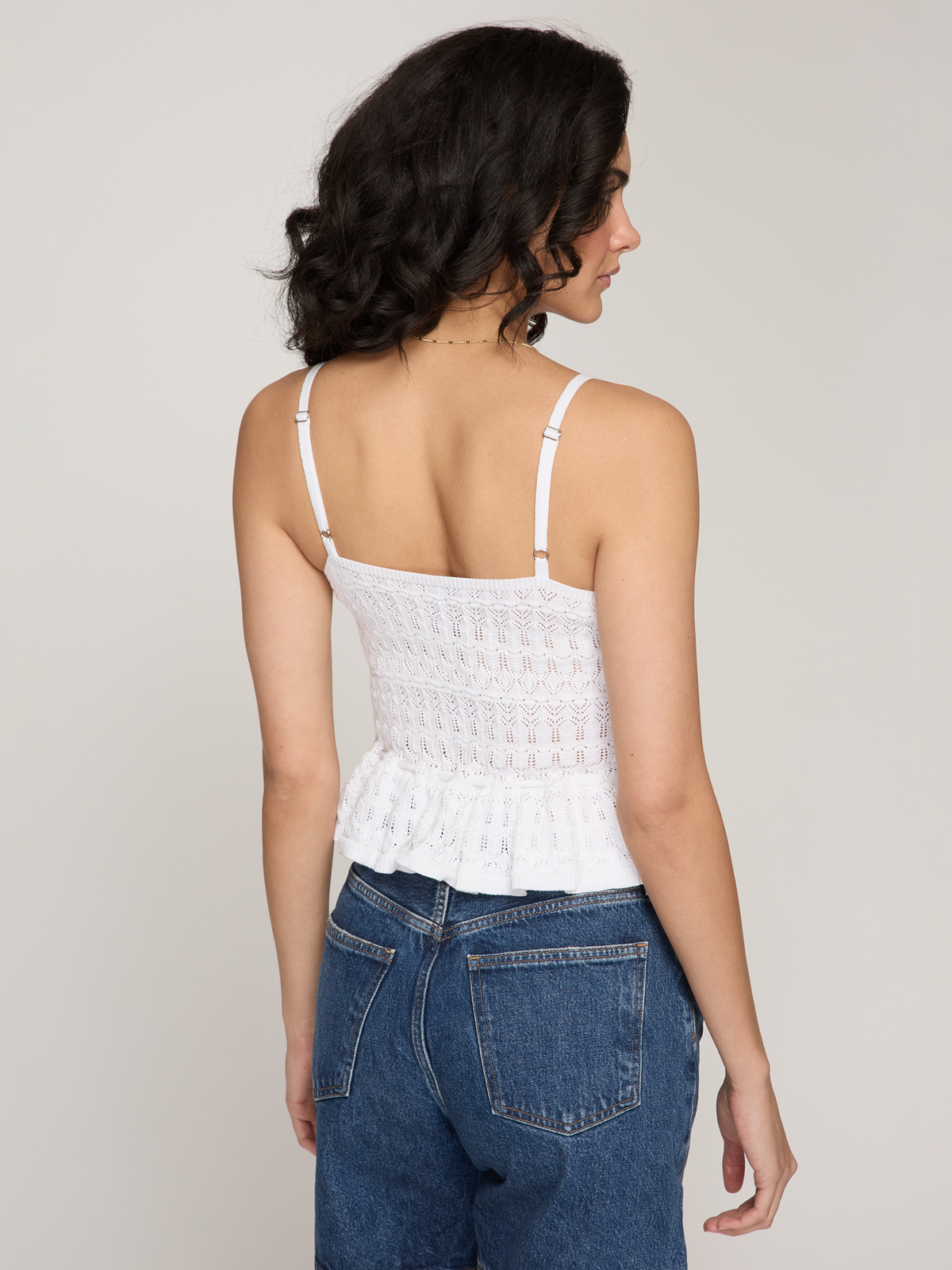 Button Front Pointelle Cami Tank in White
