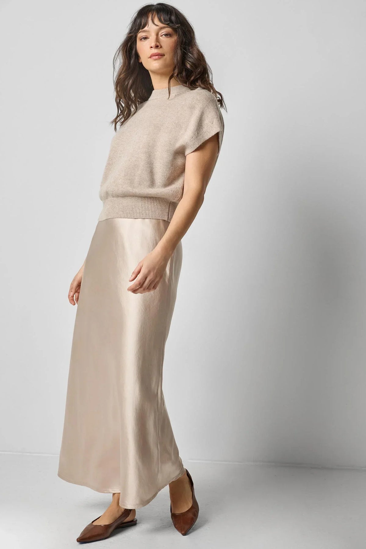 SATIN SLIT FRONT SKIRT