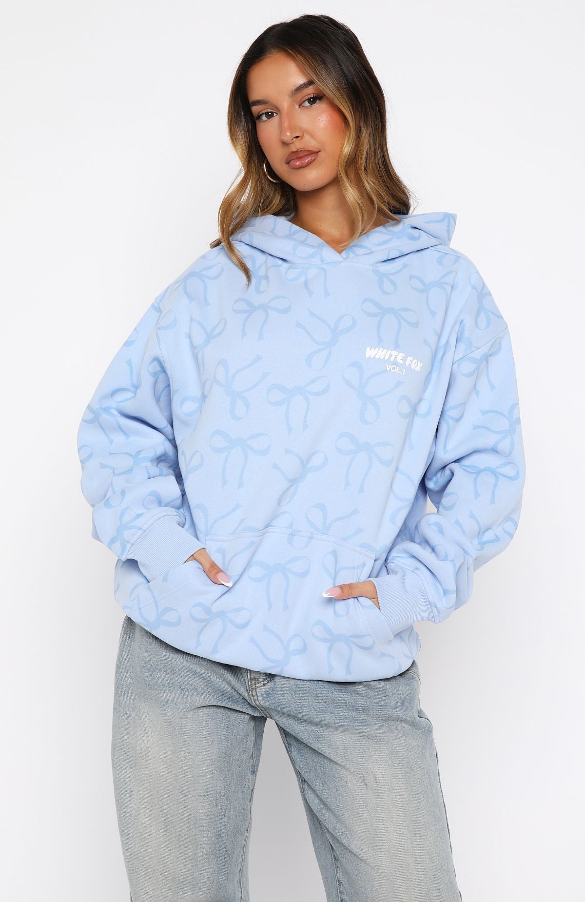 Vol. 1 Oversized Printed Hoodie Blue Bow
