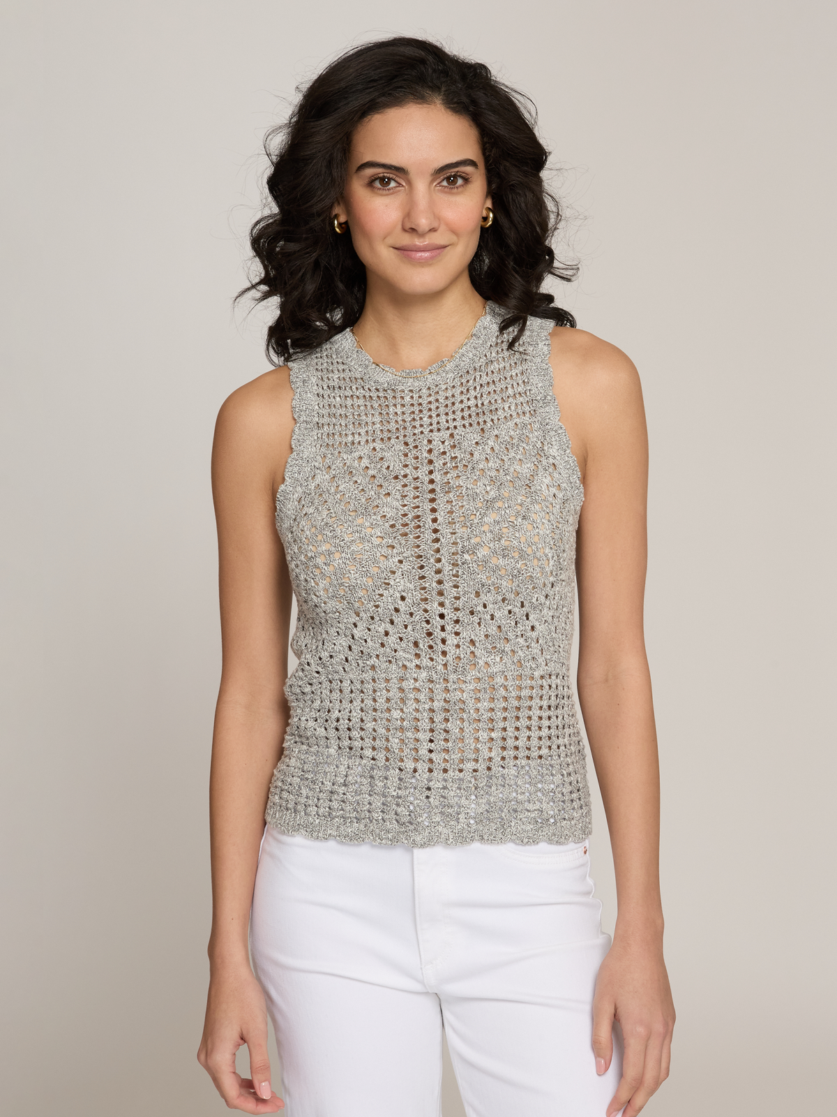 Pointelle Tank in Greystone