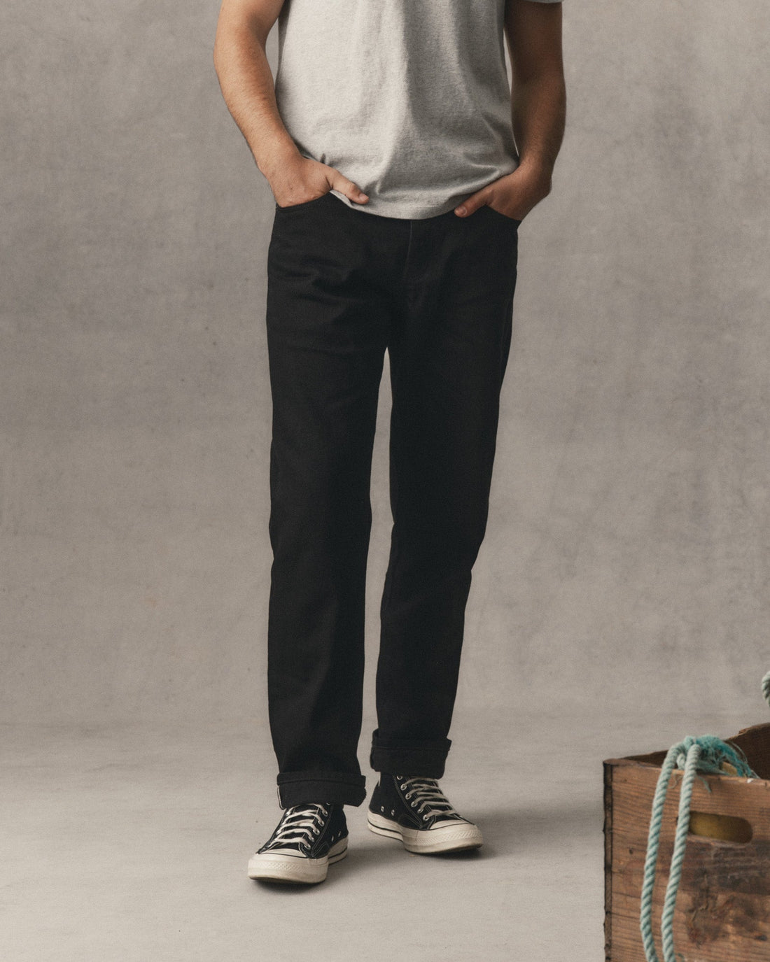 The Straight Jean in Rinsed Black Organic Selvedge
