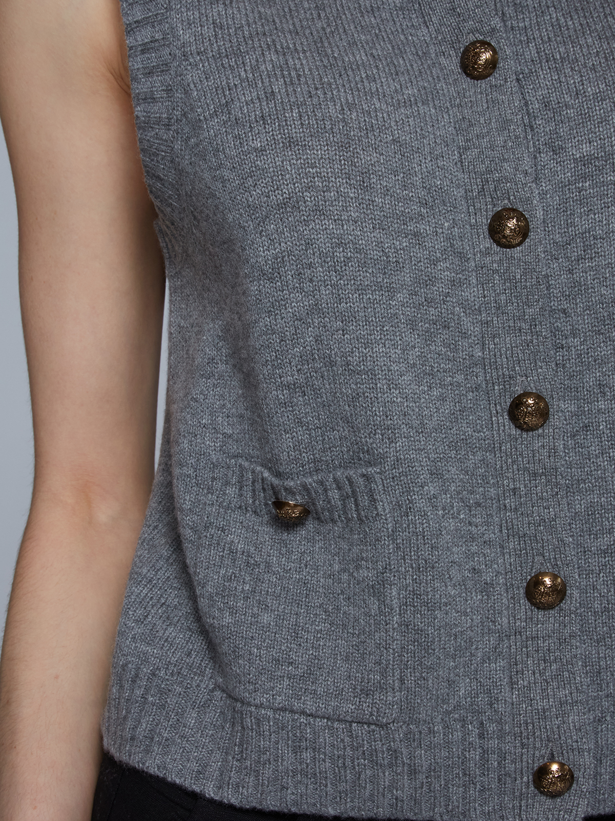 Button Front Vest w/ Pockets in Cement
