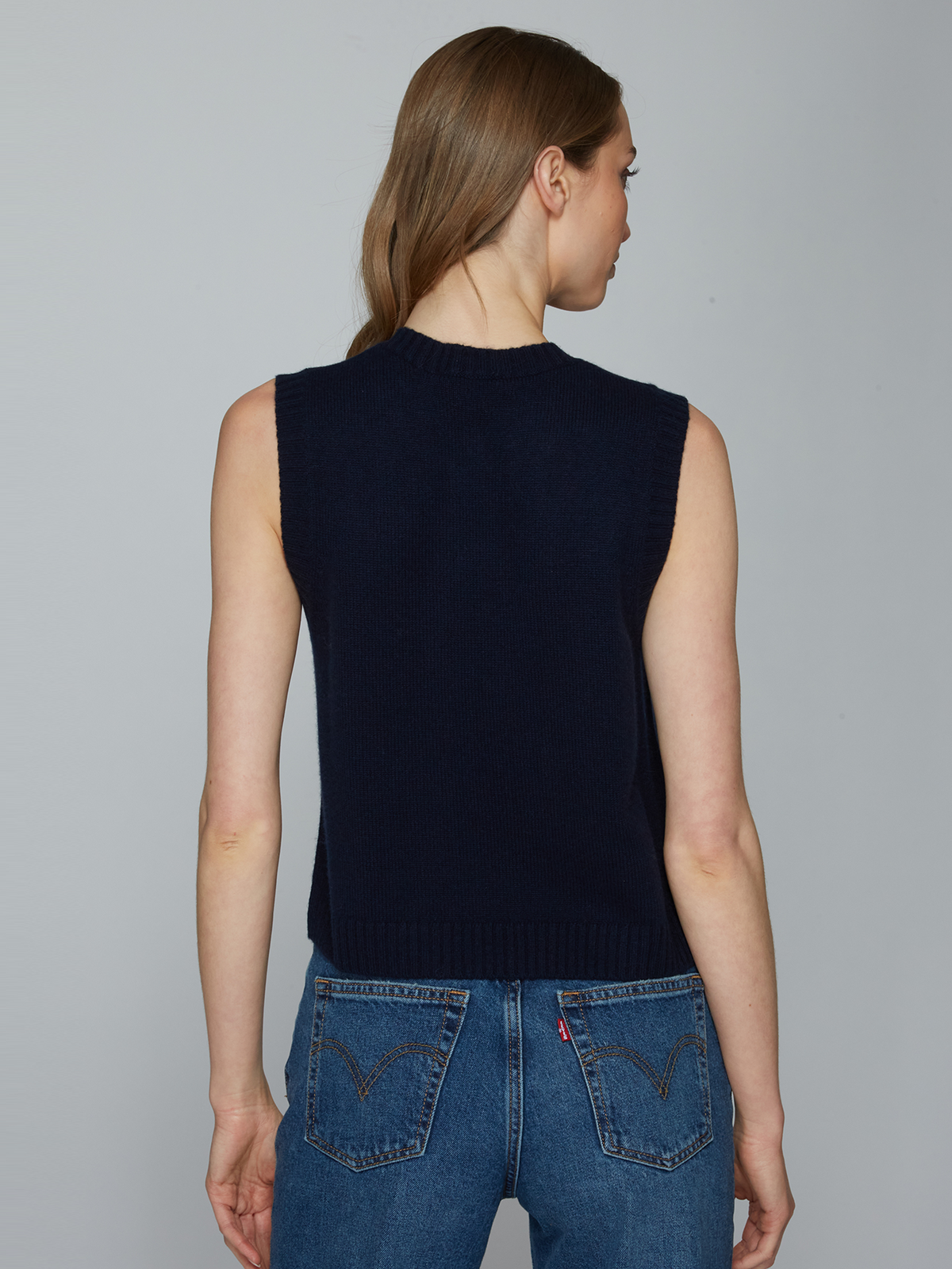 Button Front Vest w/ Pockets in Navy