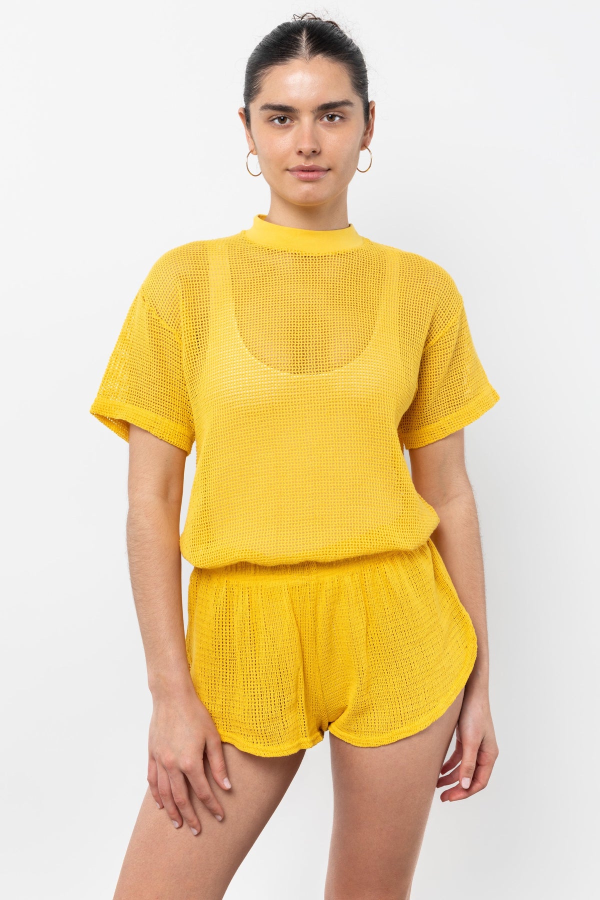 RIN401GD - Cotton Mock Neck Fishnet Garment Dye T-Shirt