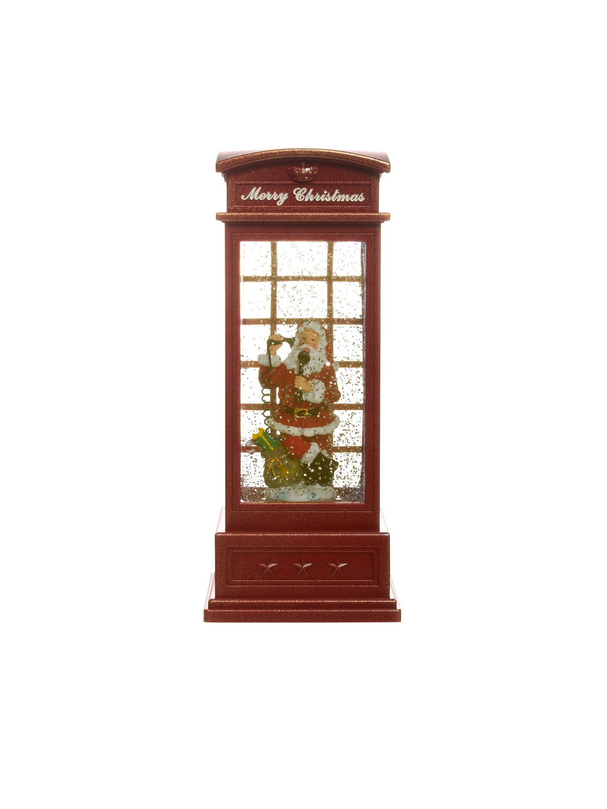 Red London Phone Booth with Santa Snow Globe Lantern