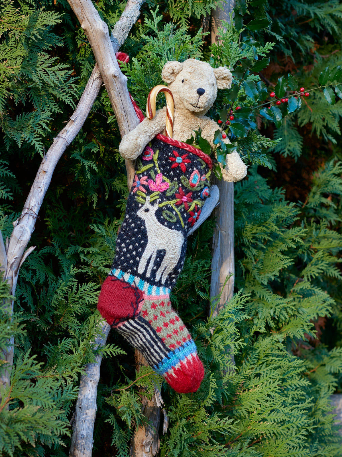 Reindeer Wool Knit Christmas Stocking