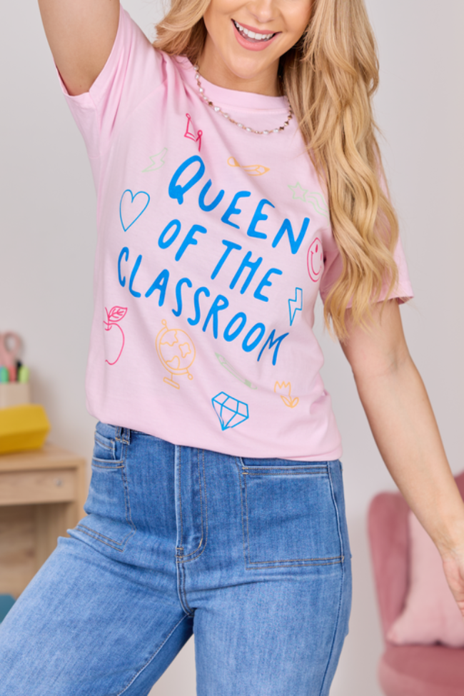Queen Of The Classroom Light Pink Comfort Colors Graphic Tee