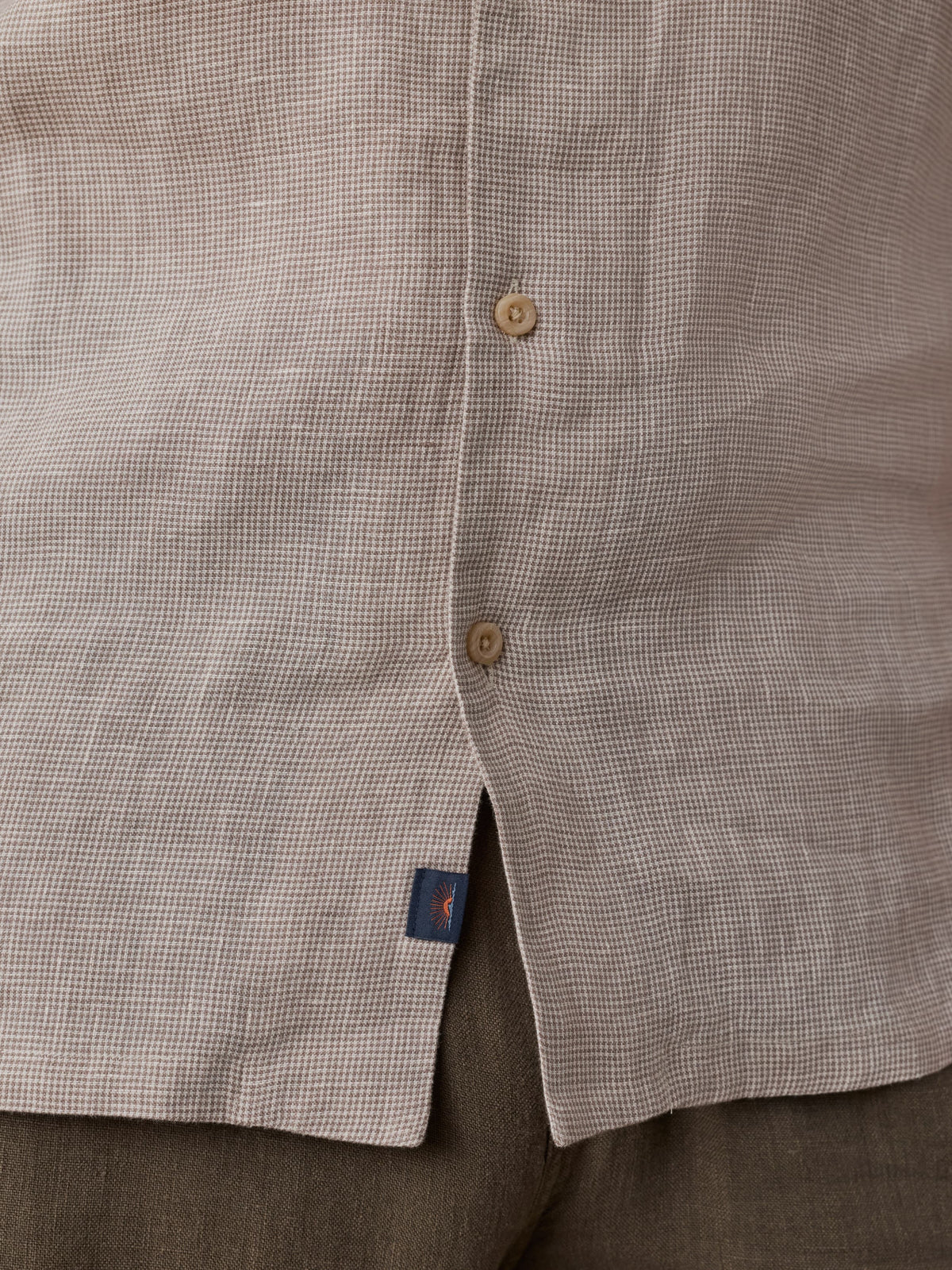 Short-Sleeve Laguna Linen Camp Shirt - Khaki Pincheck