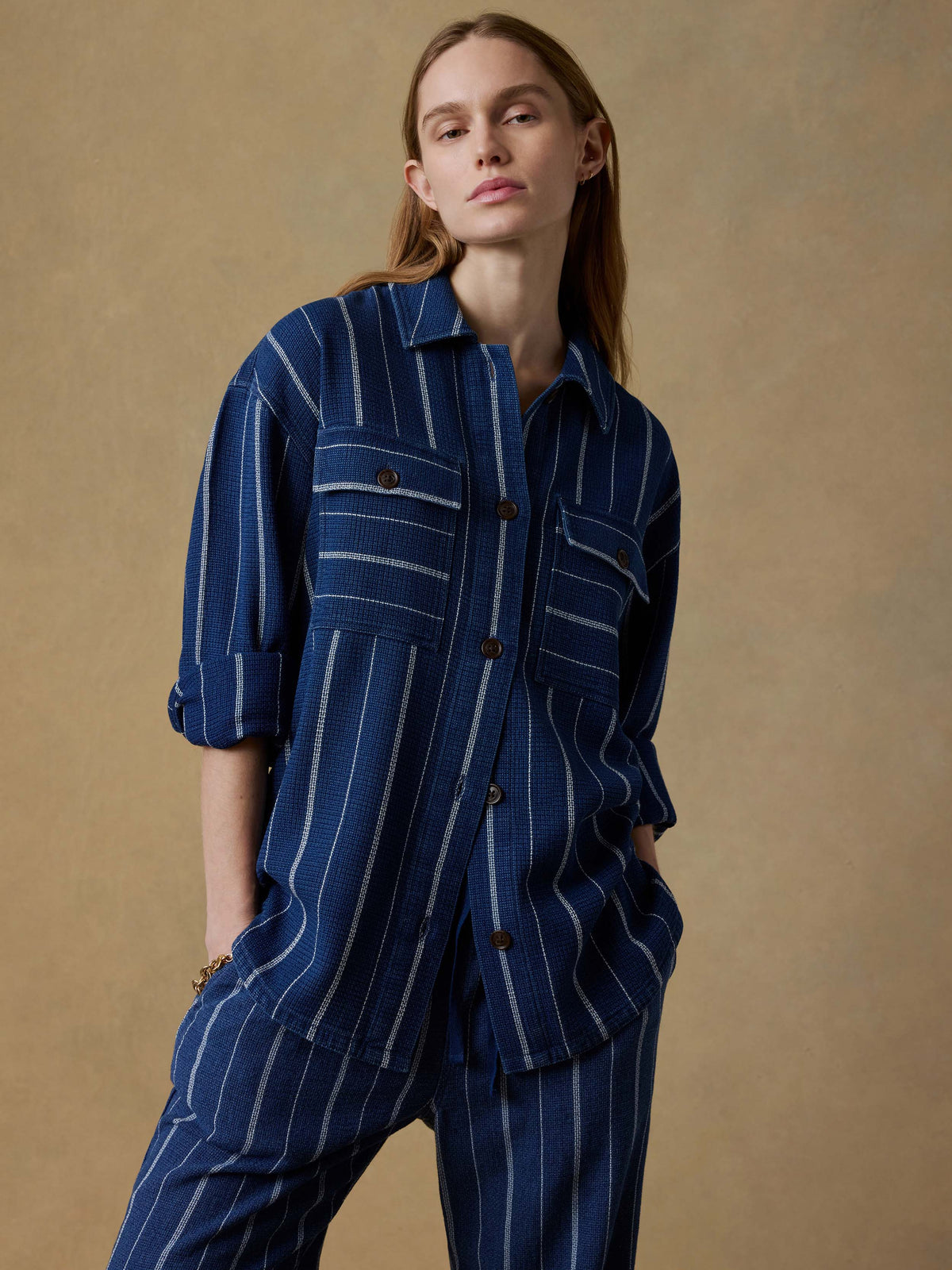 Island Tide Shirt Jacket - Indigo Drift Stripe