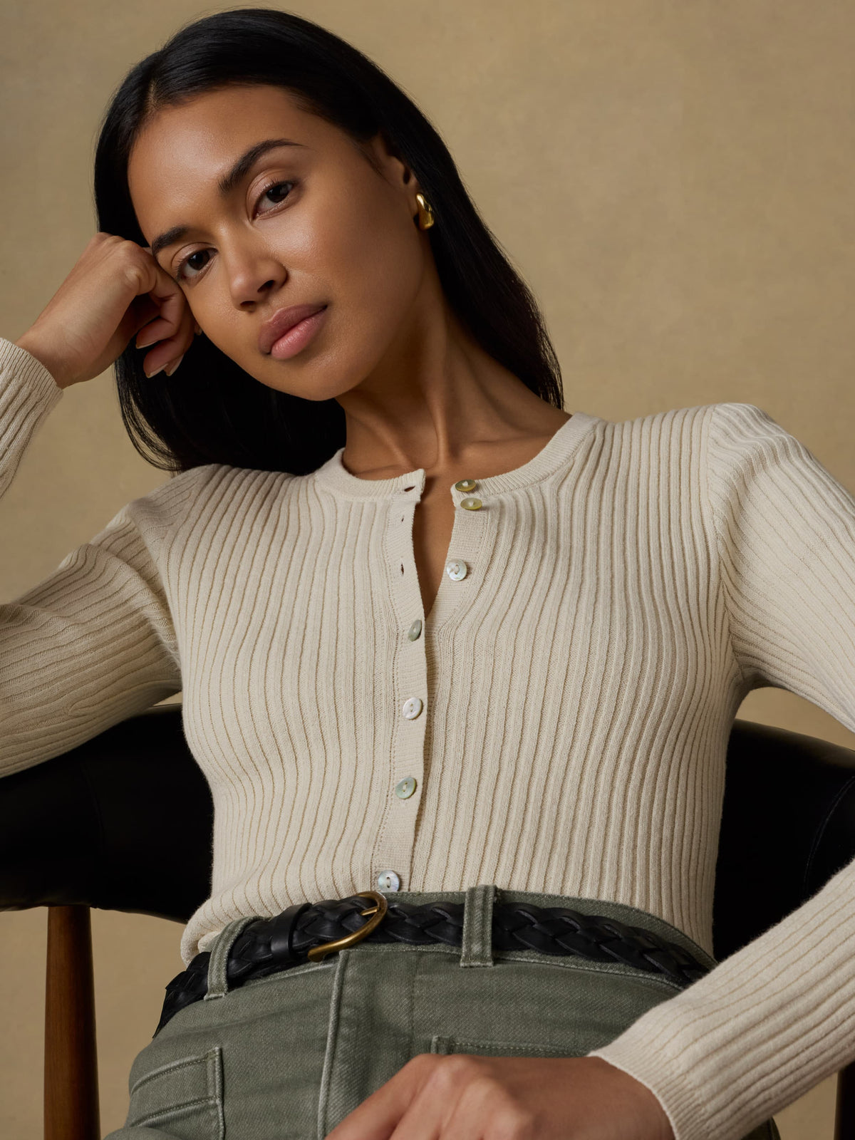 Miramar Linen Crewneck Cardigan - Summer Sand
