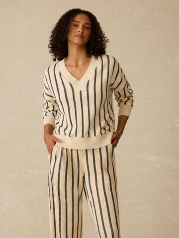 Dockside V-Neck Sweatshirt - Moon Shadow Stripe
