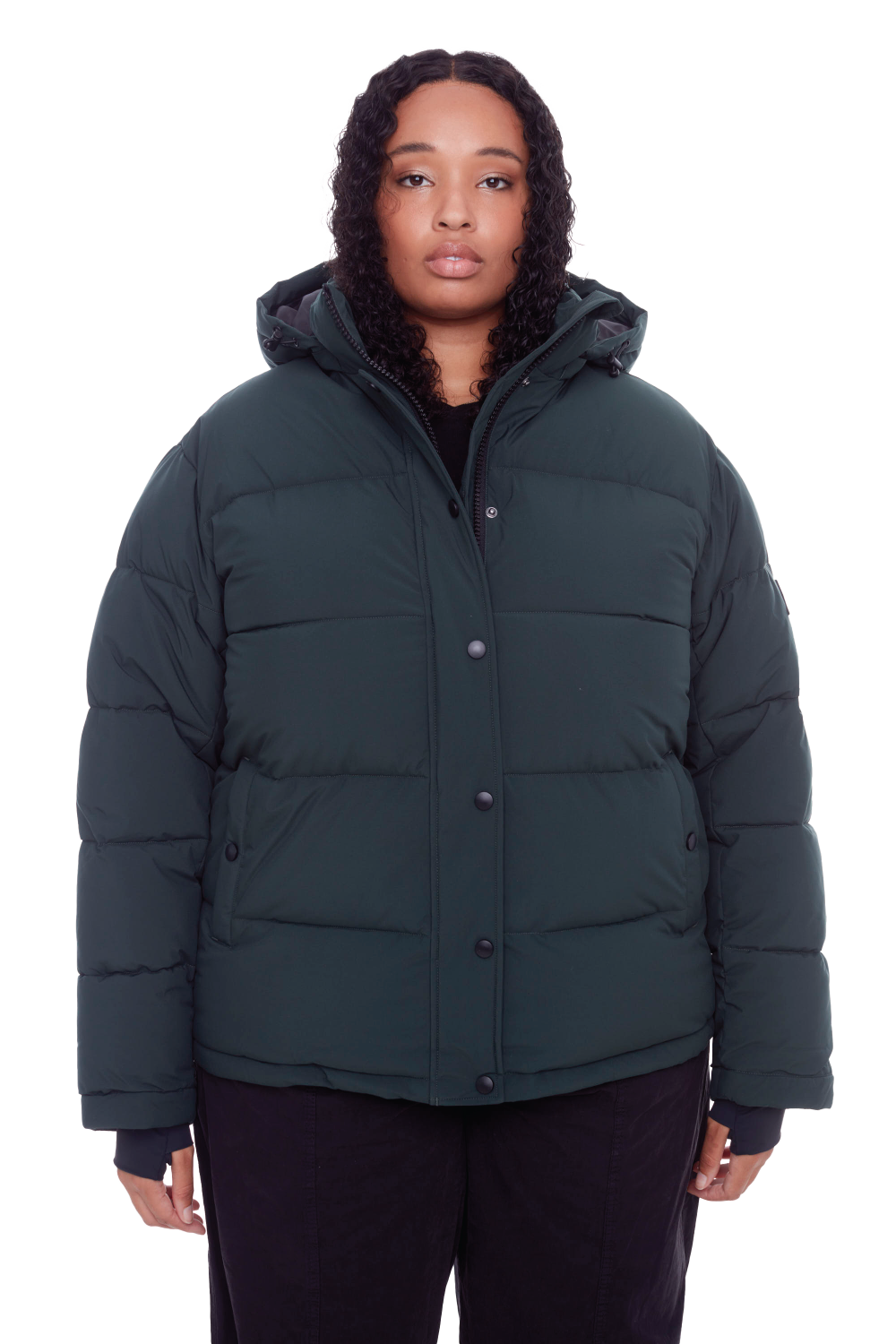 FORILLON PLUS | WOMEN'S VEGAN DOWN (RECYCLED) SHORT PUFFER JACKET, DEEP GREEN (PLUS SIZE)