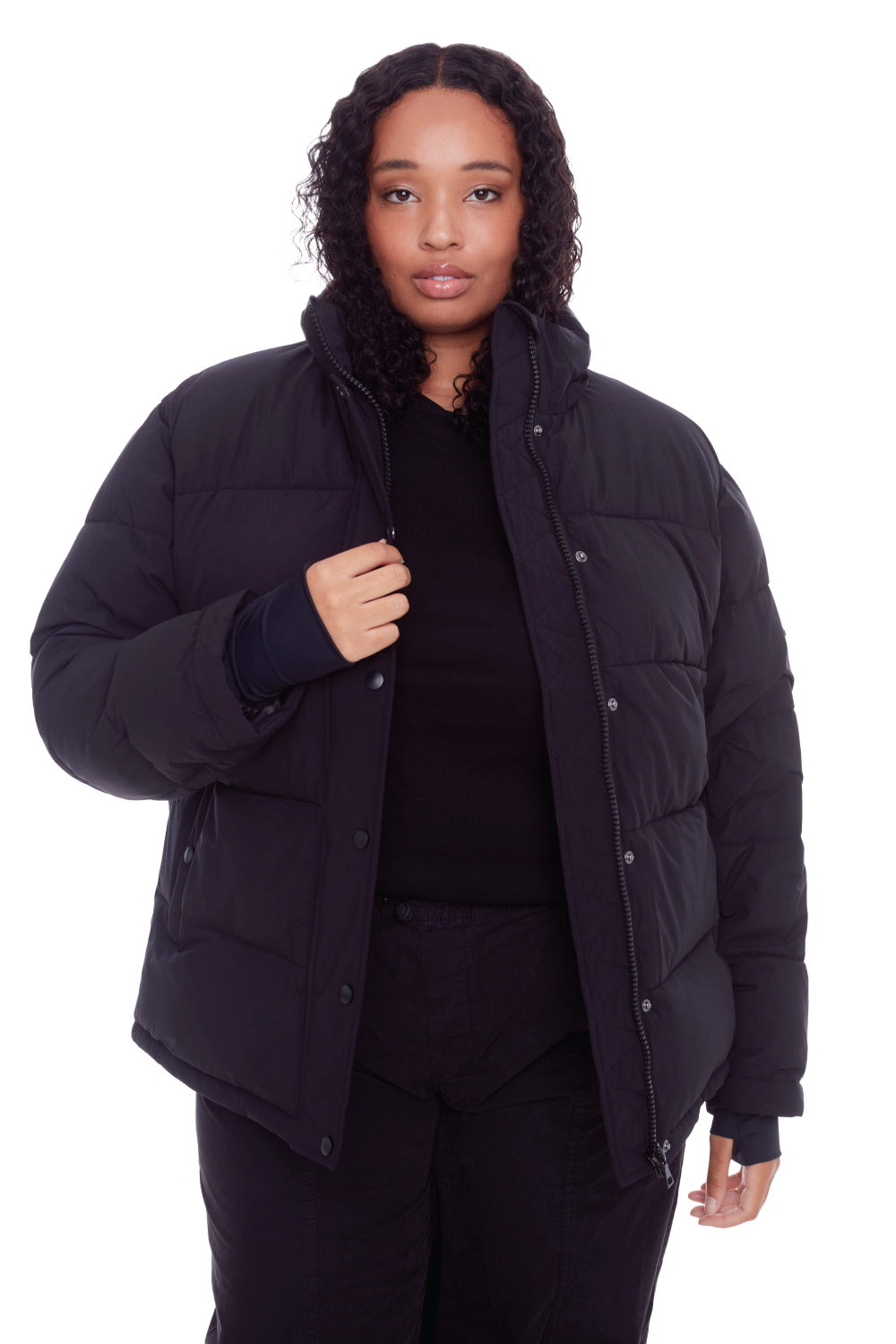 FORILLON PLUS | WOMEN'S VEGAN DOWN (RECYCLED) SHORT PUFFER JACKET, BLACK (PLUS SIZE)