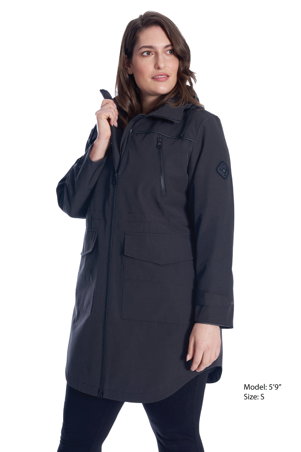 KUSAWA PLUS | WOMEN'S DRAWSTRING RAINCOAT, BLACK (PLUS SIZE)