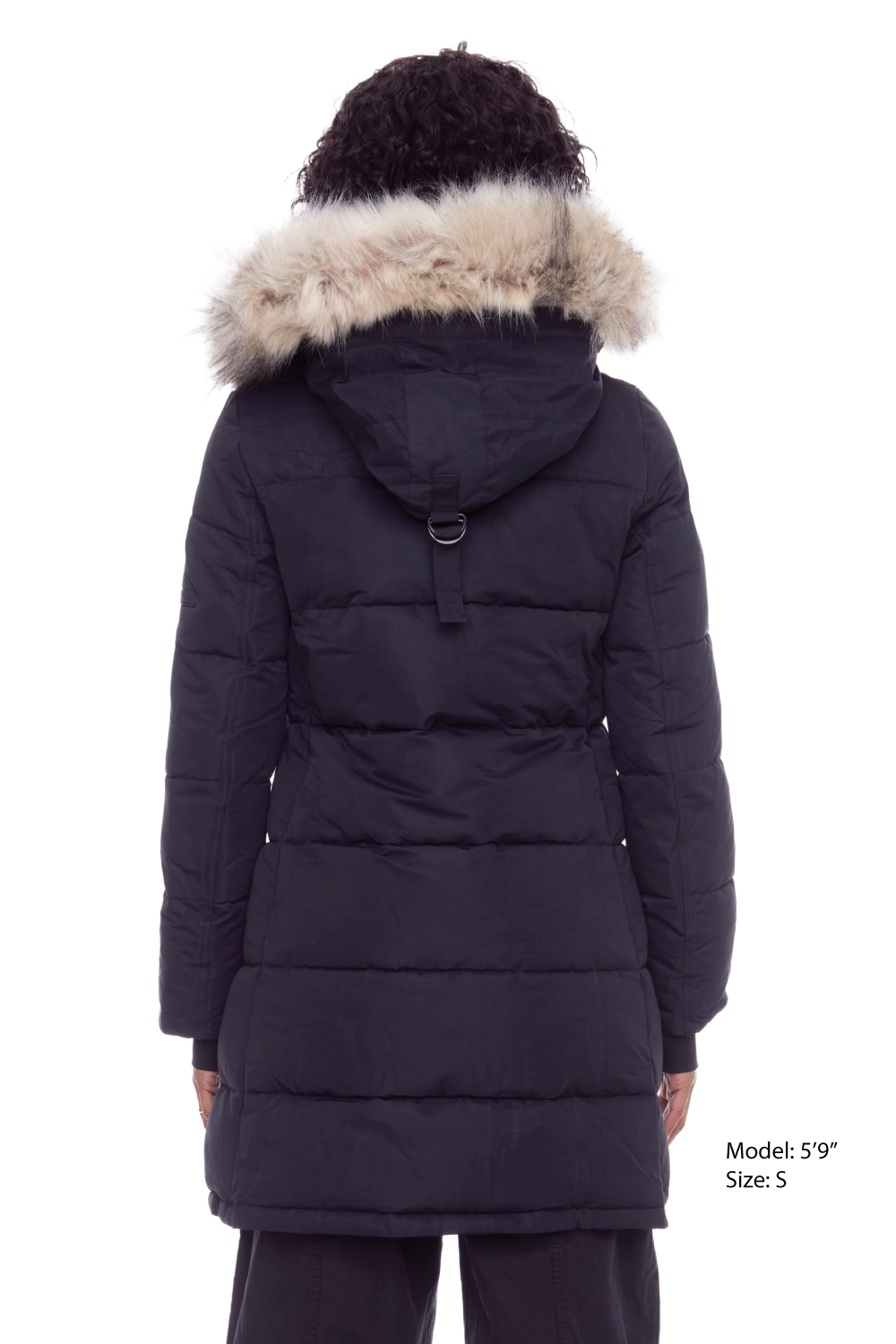 AULAVIK | WOMEN'S VEGAN DOWN (RECYCLED) MID-LENGTH HOODED PARKA COAT, BLACK