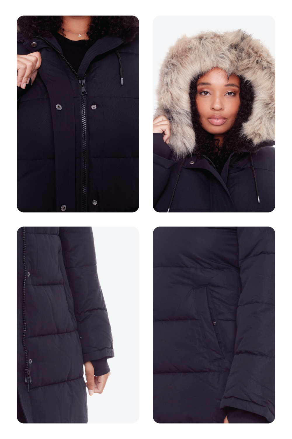 AULAVIK PLUS | WOMEN'S VEGAN DOWN (RECYCLED) MID-LENGTH HOODED PARKA COAT, BLACK (PLUS SIZE)