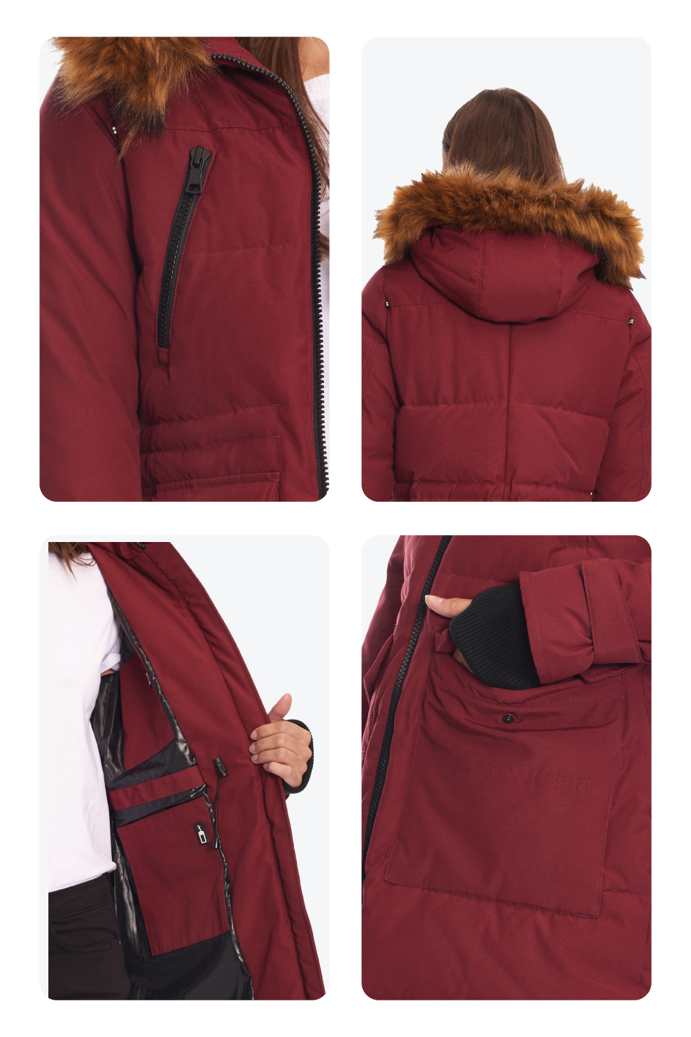 UKON | WOMEN'S VEGAN DOWN (RECYCLED) DRAWSTRING PARKA, OXBLOOD