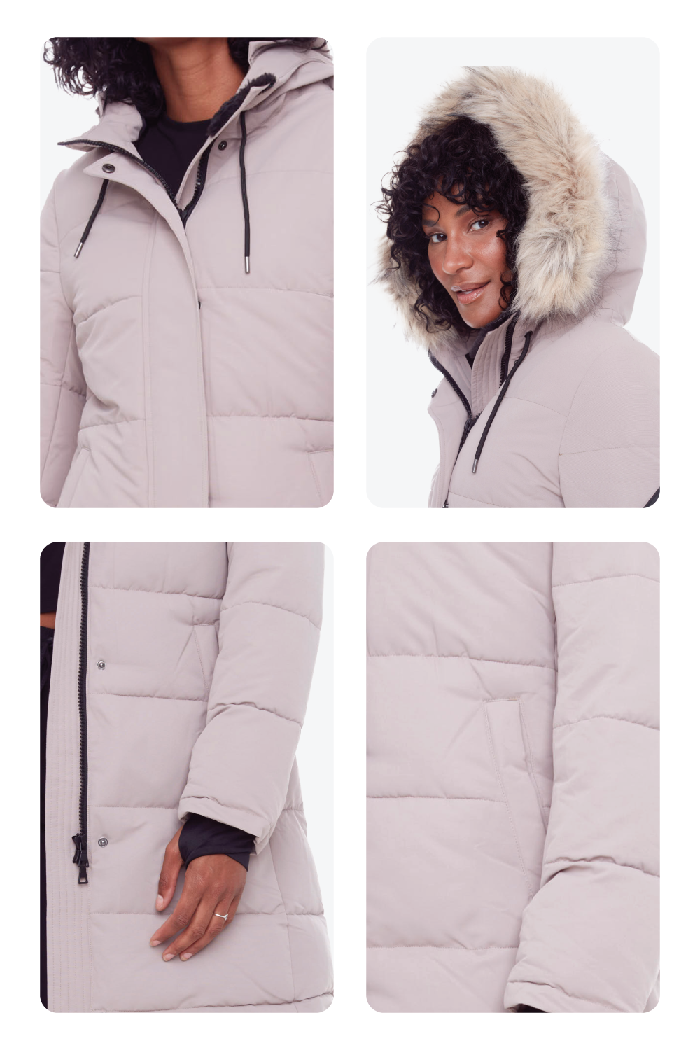 AULAVIK | WOMEN'S VEGAN DOWN (RECYCLED) MID-LENGTH HOODED PARKA COAT, LIGHT TAUPE