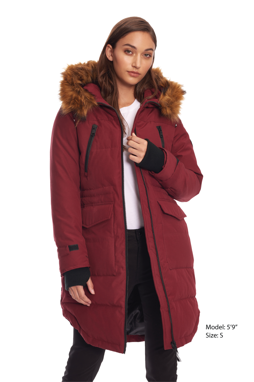 UKON | WOMEN'S VEGAN DOWN (RECYCLED) DRAWSTRING PARKA, OXBLOOD