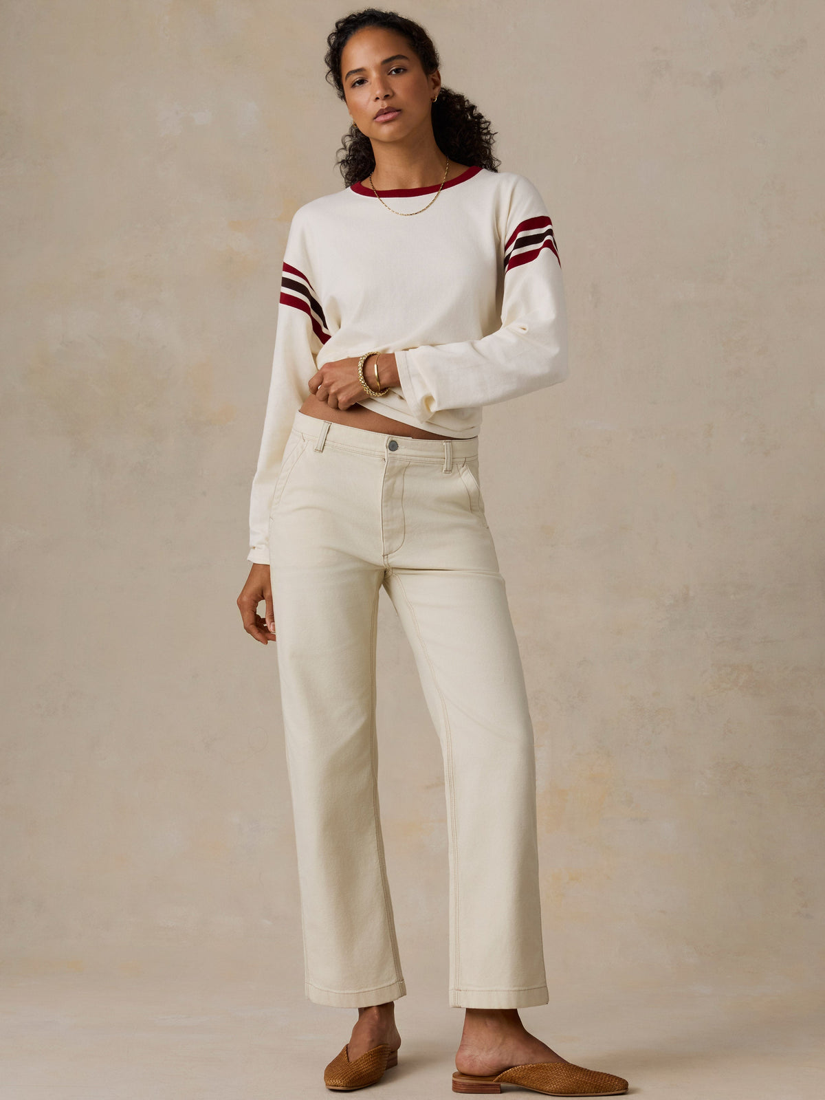 Sport Jersey Throwback Long-Sleeve Tee - Antique White Varsity