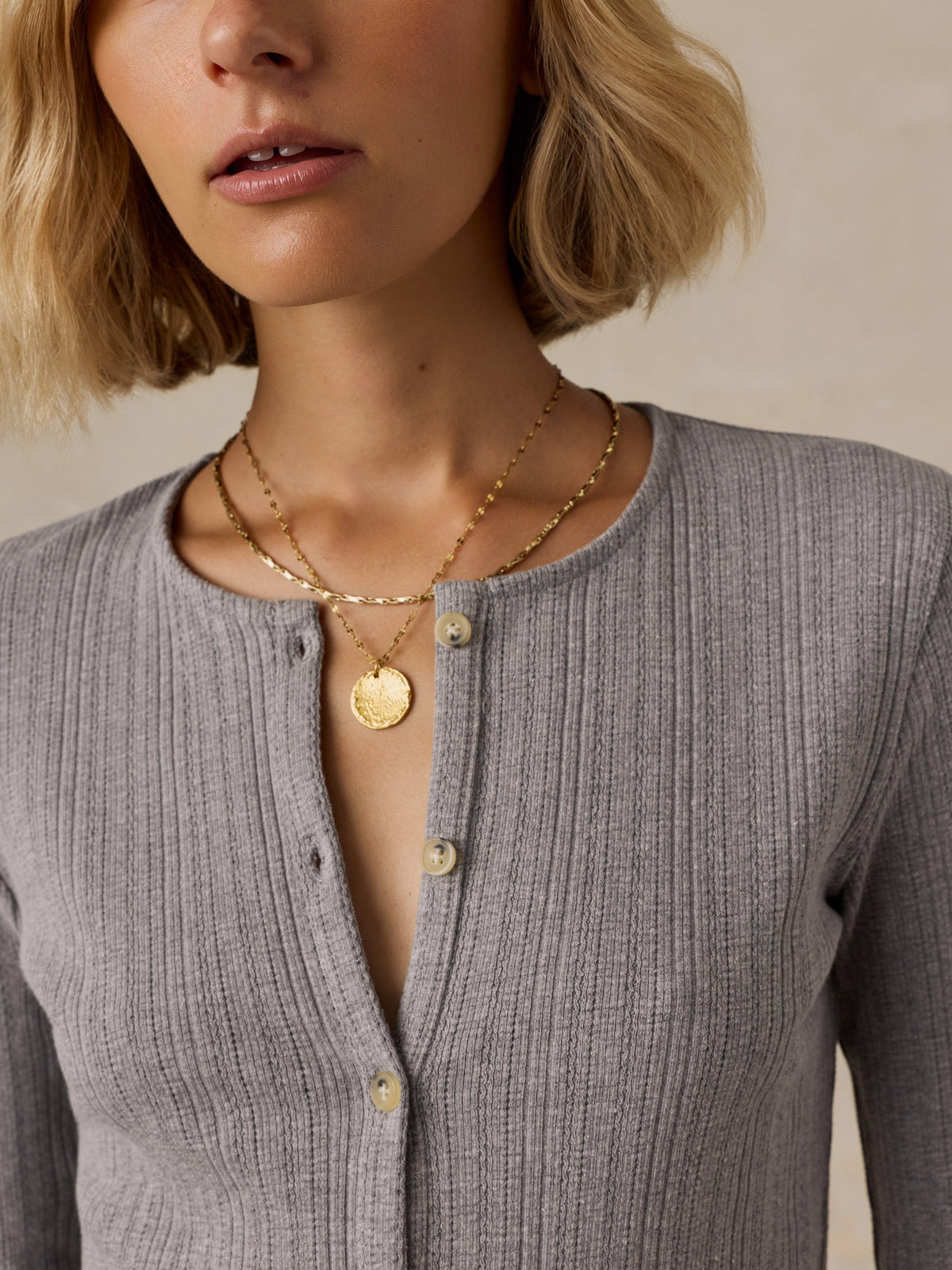 Paradise Pointelle Cardigan - Medium Grey Heather