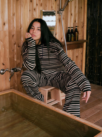 Cotton Cashmere Crew - Coastal Coal Stripe