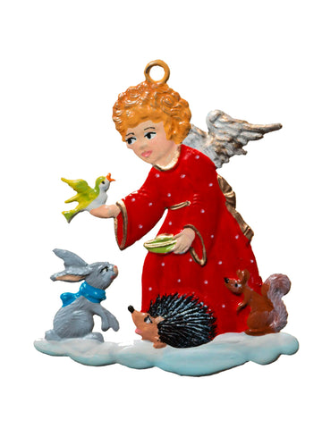 Wilhelm Schweizer Pewter Angel with Animal Friends Ornament