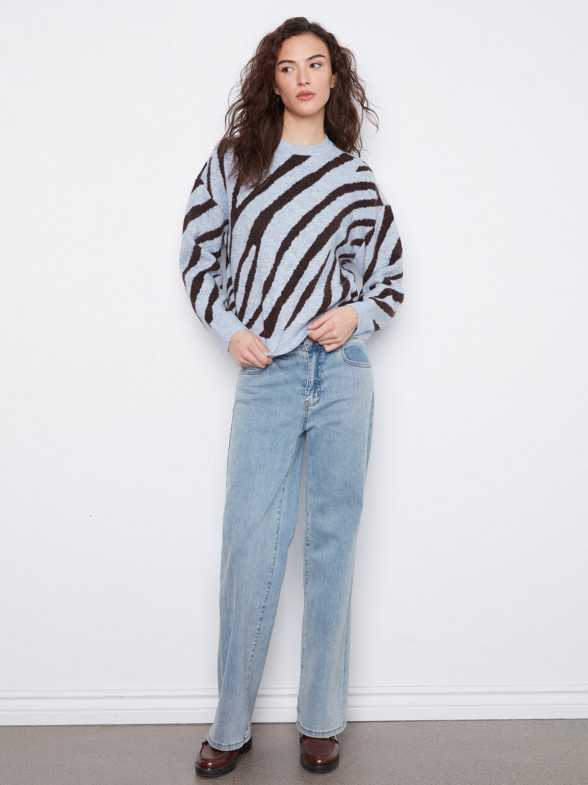 Animal Print Knit Sweater - Blue Zebra
