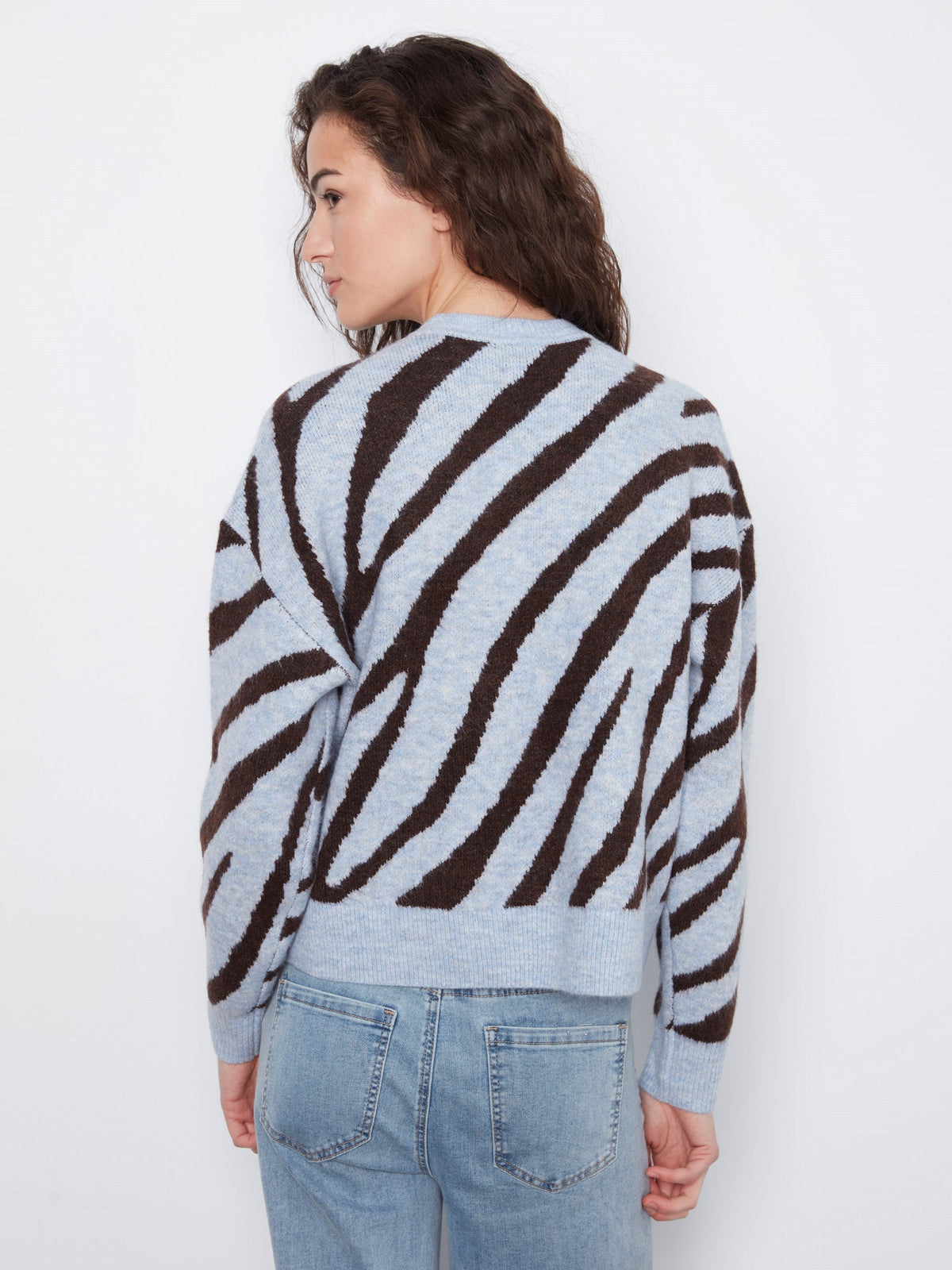 Animal Print Knit Sweater - Blue Zebra