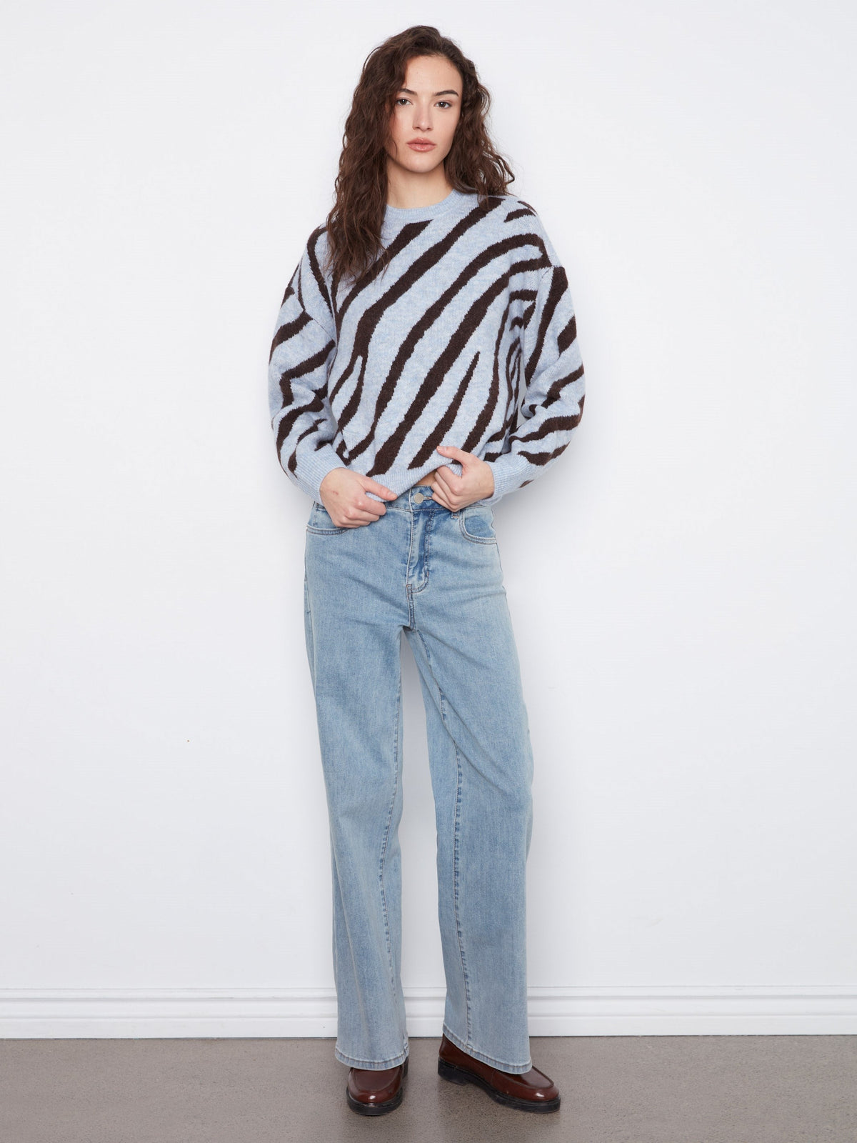 Animal Print Knit Sweater - Blue Zebra