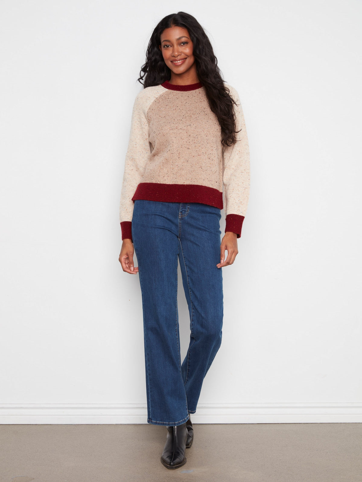 Color Block Knit Sweater - Umber