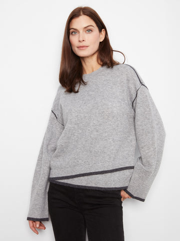 Contrast Trim Crew Neck Sweater - Heather Light Grey