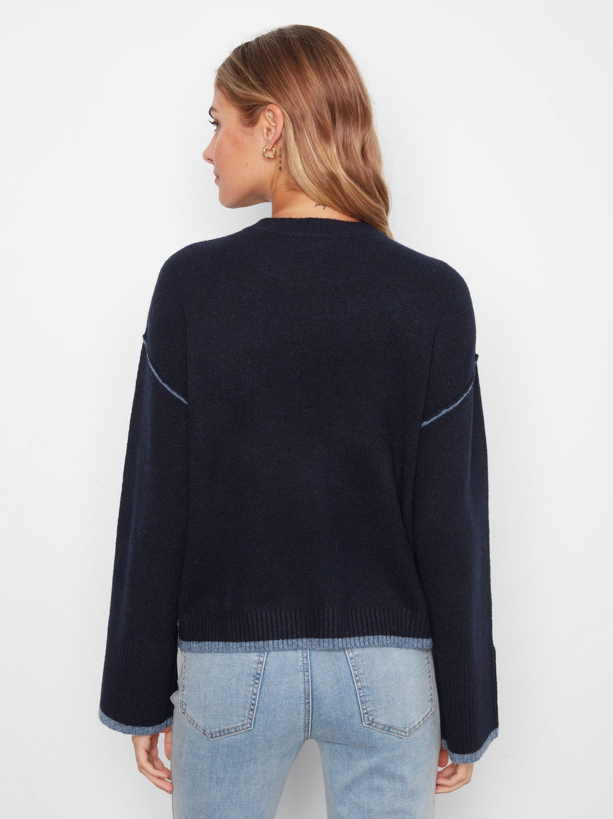 Contrast Trim Crew Neck Sweater - Navy