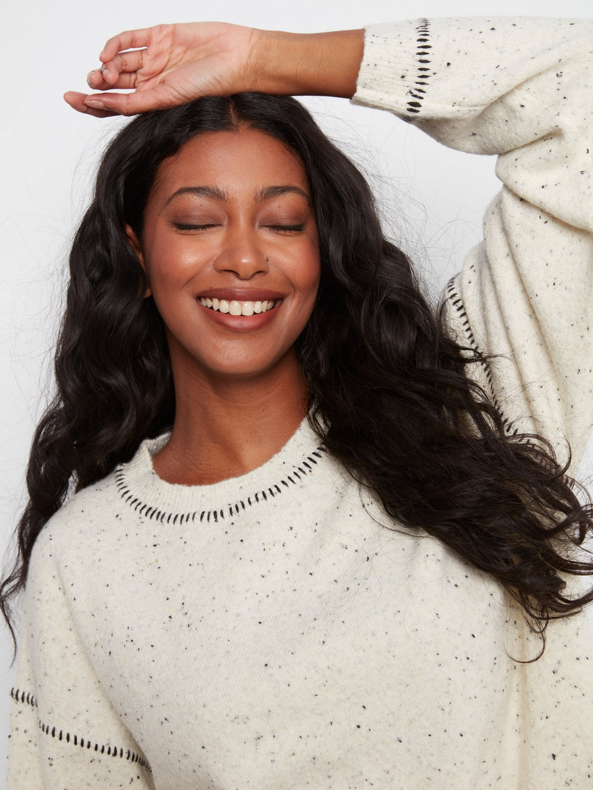 Contrast Whipstitch Sweater - Cookie & Cream