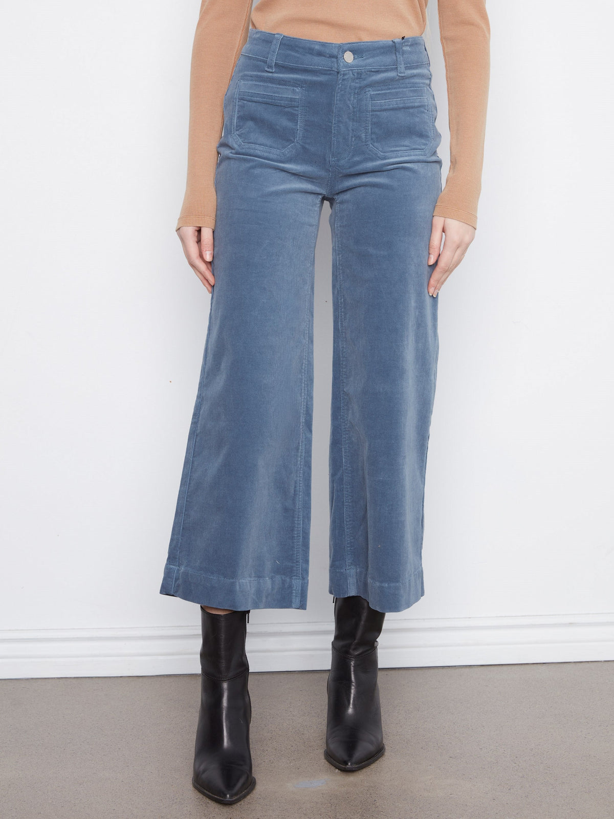 Cropped Patch Pocket Wide Leg Corduroy Pants - Storm