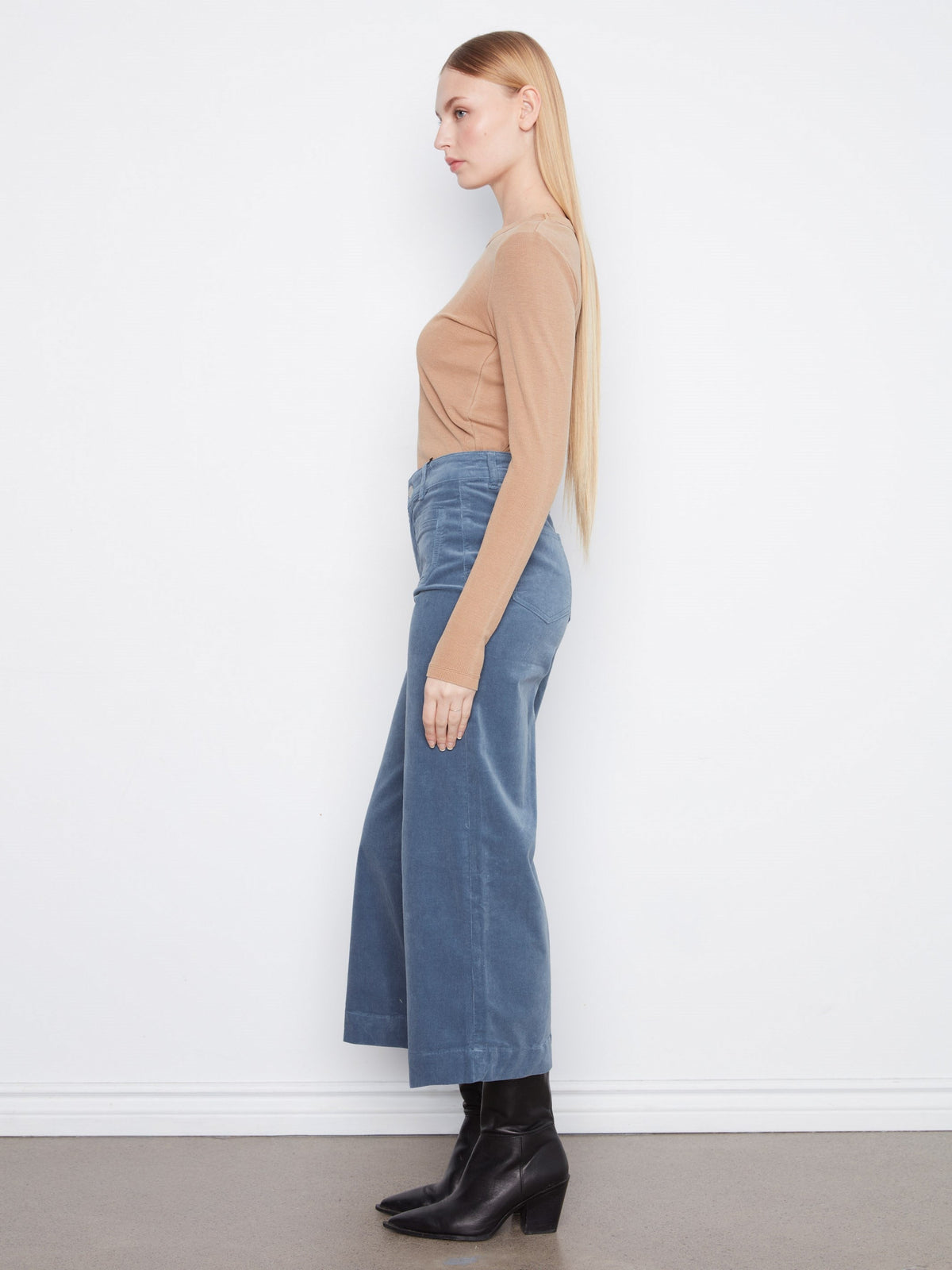 Cropped Patch Pocket Wide Leg Corduroy Pants - Storm