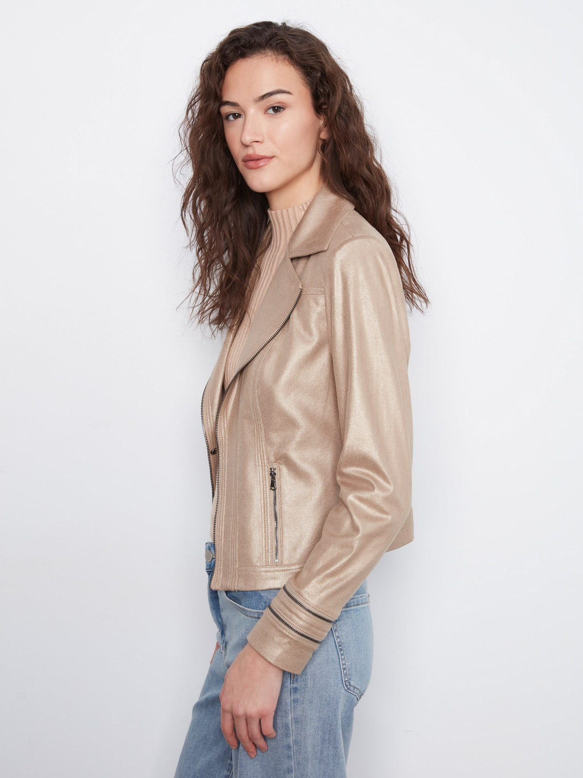 Foiled Vintage Faux Leather Jacket - Brass