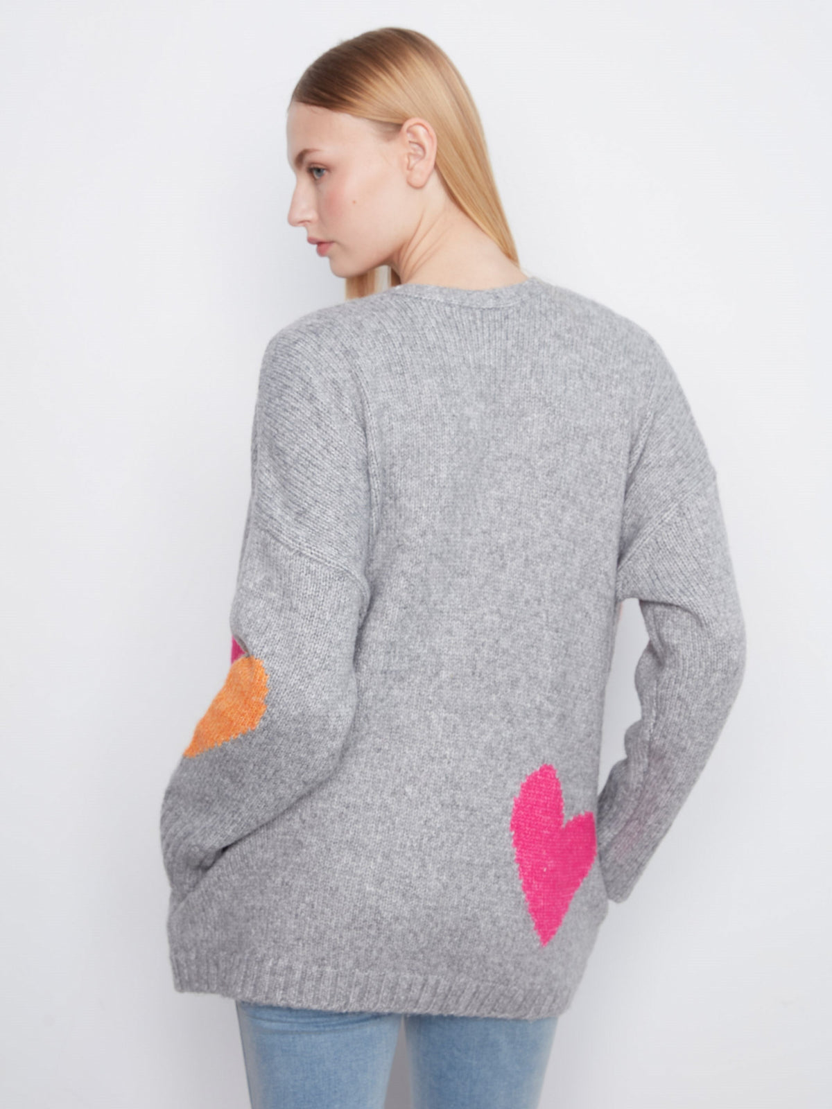 Heart Open Front Cardigan - Heather Grey
