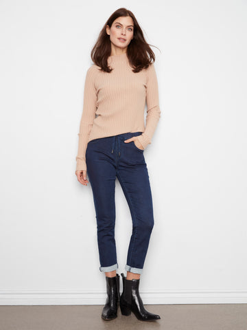 Knit Denim Jogger Pants - Blue Black