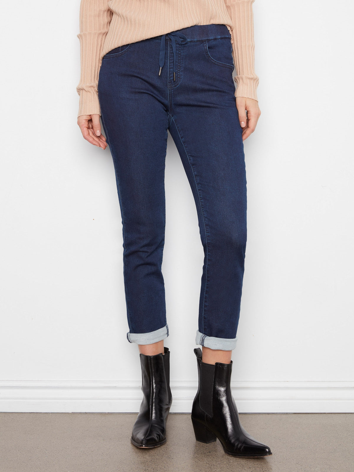 Knit Denim Jogger Pants - Blue Black