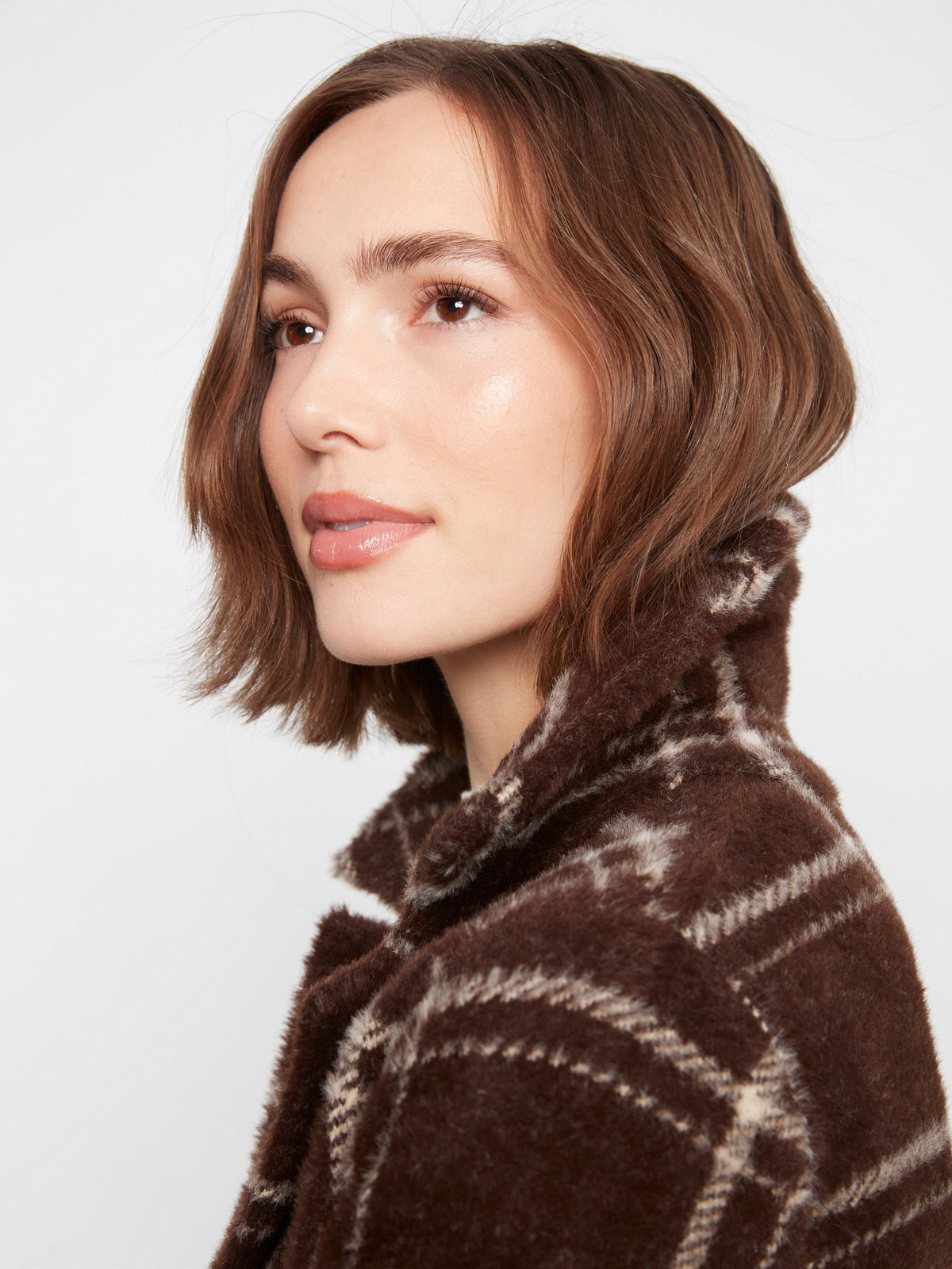 Long Plaid Knit Coatigan - Chocolate