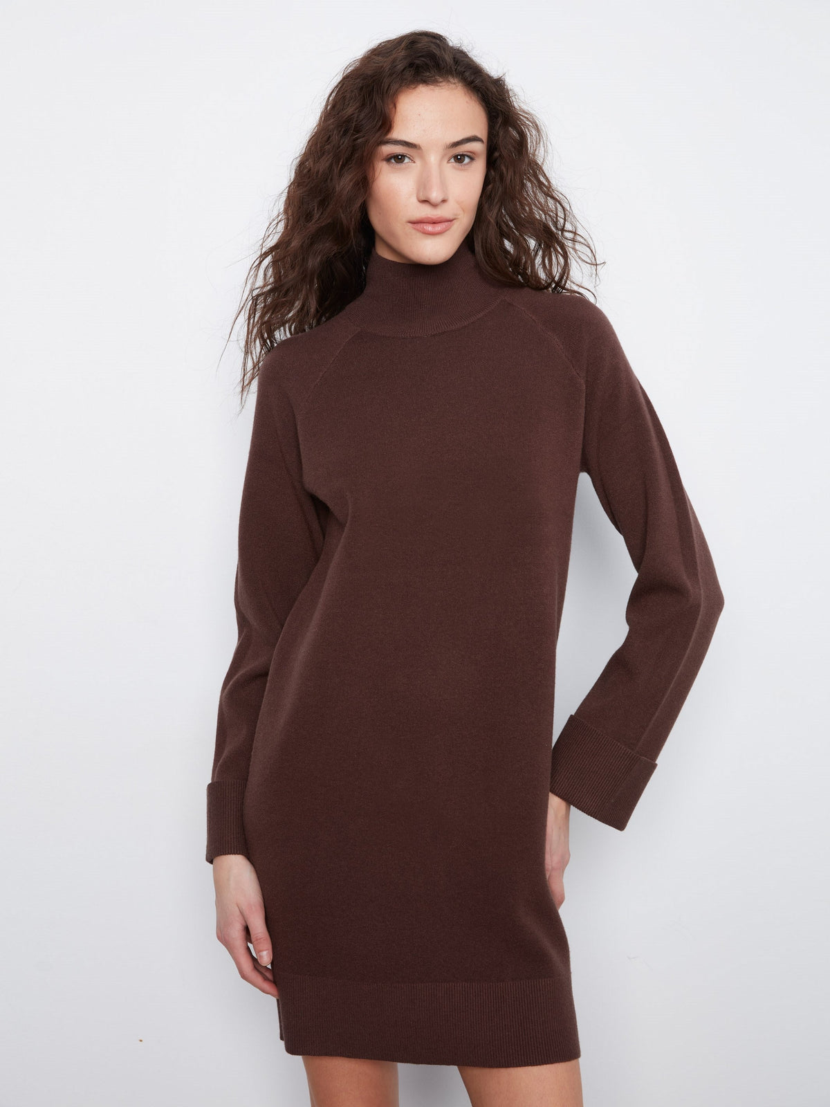 Mock Neck Sweater Dress - Coffee